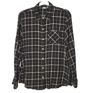 Gap‎ Black/White Plaid Drapey Flannel One Pocket Button Up Shirt Medium Classic
